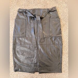 Express Black Leather Pencil Skirt with Tie